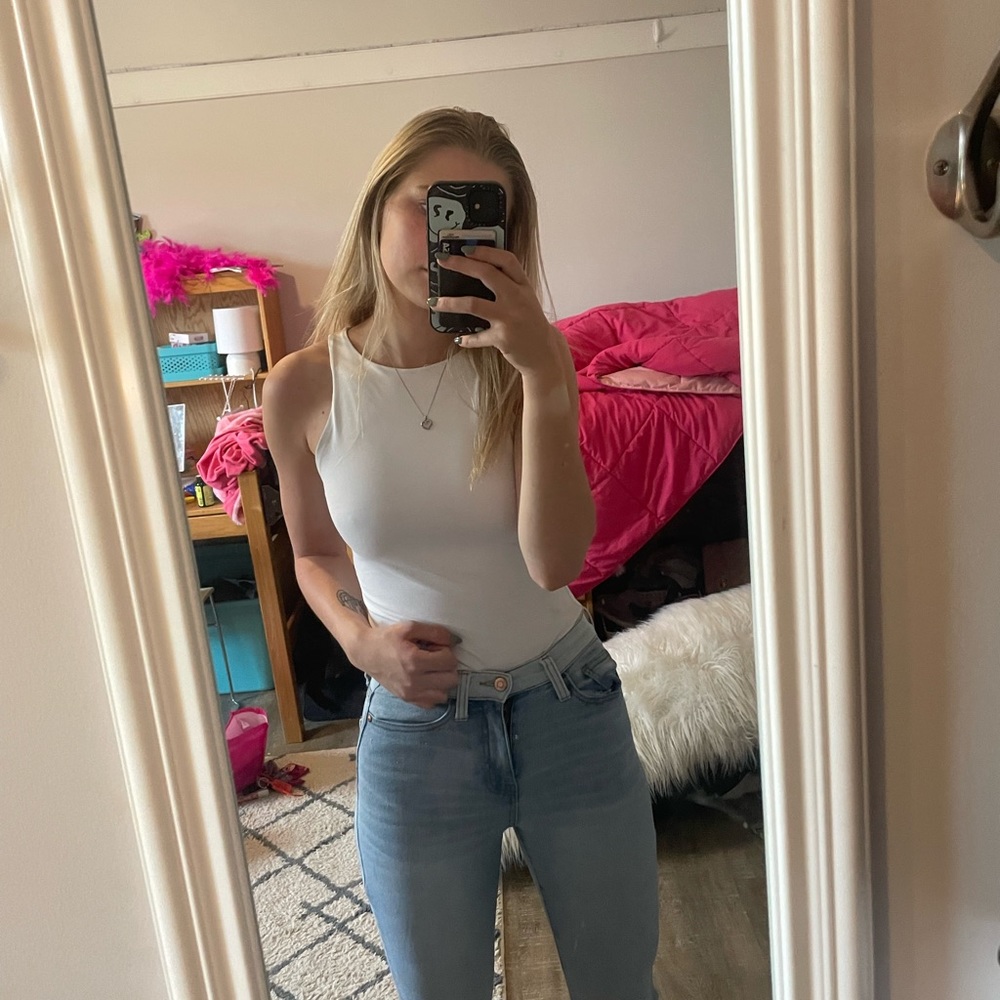amazon white body suit; size small